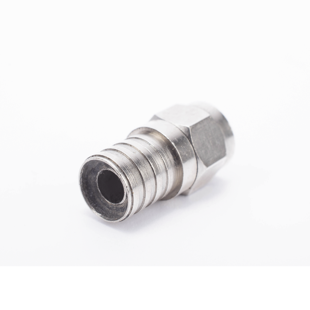 F Male Connector, 75 Ohm, Foldable for RG-6/U Cable without pin, Nickel/Polyethylene.