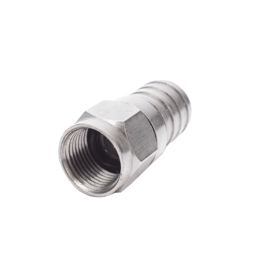 Conector F Macho, 75 Ohm, Plegable para Cable RG-6/U sin pin, Niquel/Polietileno.
