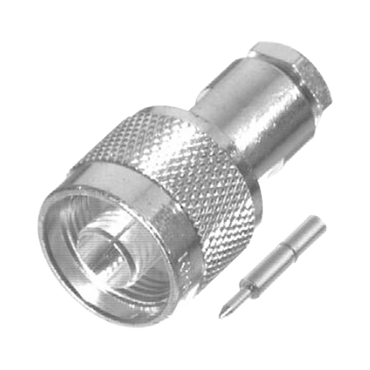 Conector N Macho de Rosca para LMR-200, Cables del Grupo C2, Plata/ Oro/ Teflón.