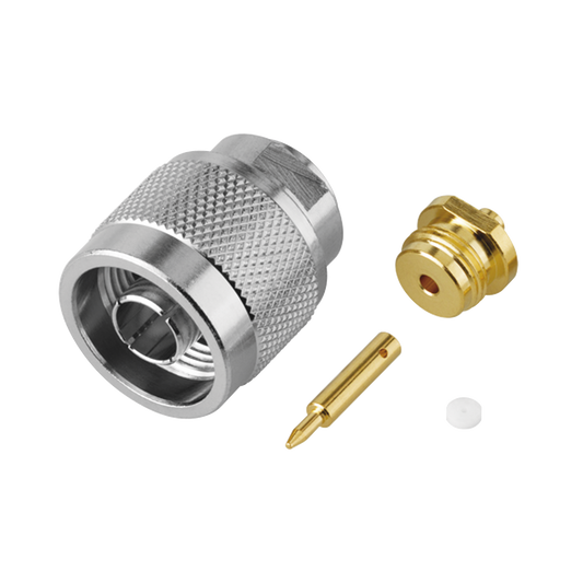 Conector N Macho, Soldable Directo en Cable Semi-Rígido de 0.085", Cables el Grupo SR1, Níquel/ Oro/ Teflón.â€‹
