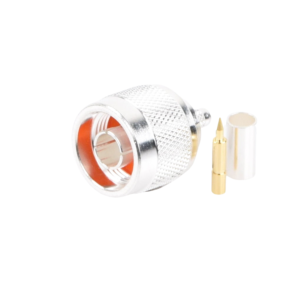 Conector N Macho de Anillo Plegable para Cable RG-58/U, Plata/ Oro/ Teflón.