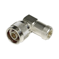 Adaptador en Ángulo Recto, de Conector N Macho a N Hembra, Plata/ Oro/ Teflón.
