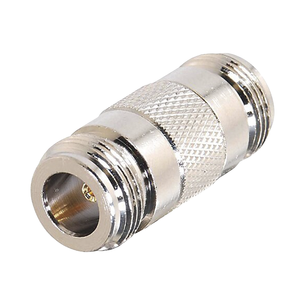 Adaptador Barril en Linea para 50 Ohm, de Conector N Hembra a N Hembra, Plata/ Oro/ Teflón.