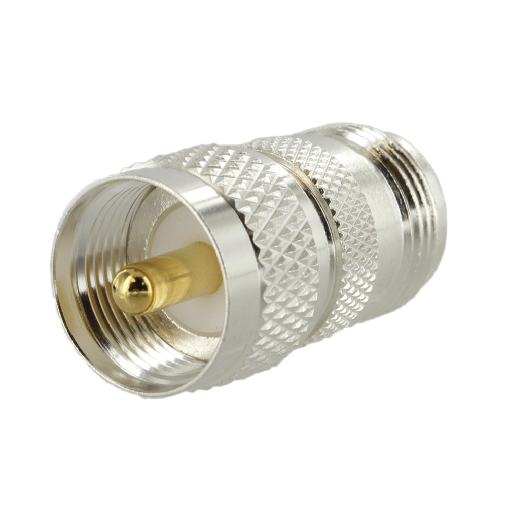 N Female to UHF Male (PL-259) Connector Inline Adapter, Silver/Gold/Teflon.