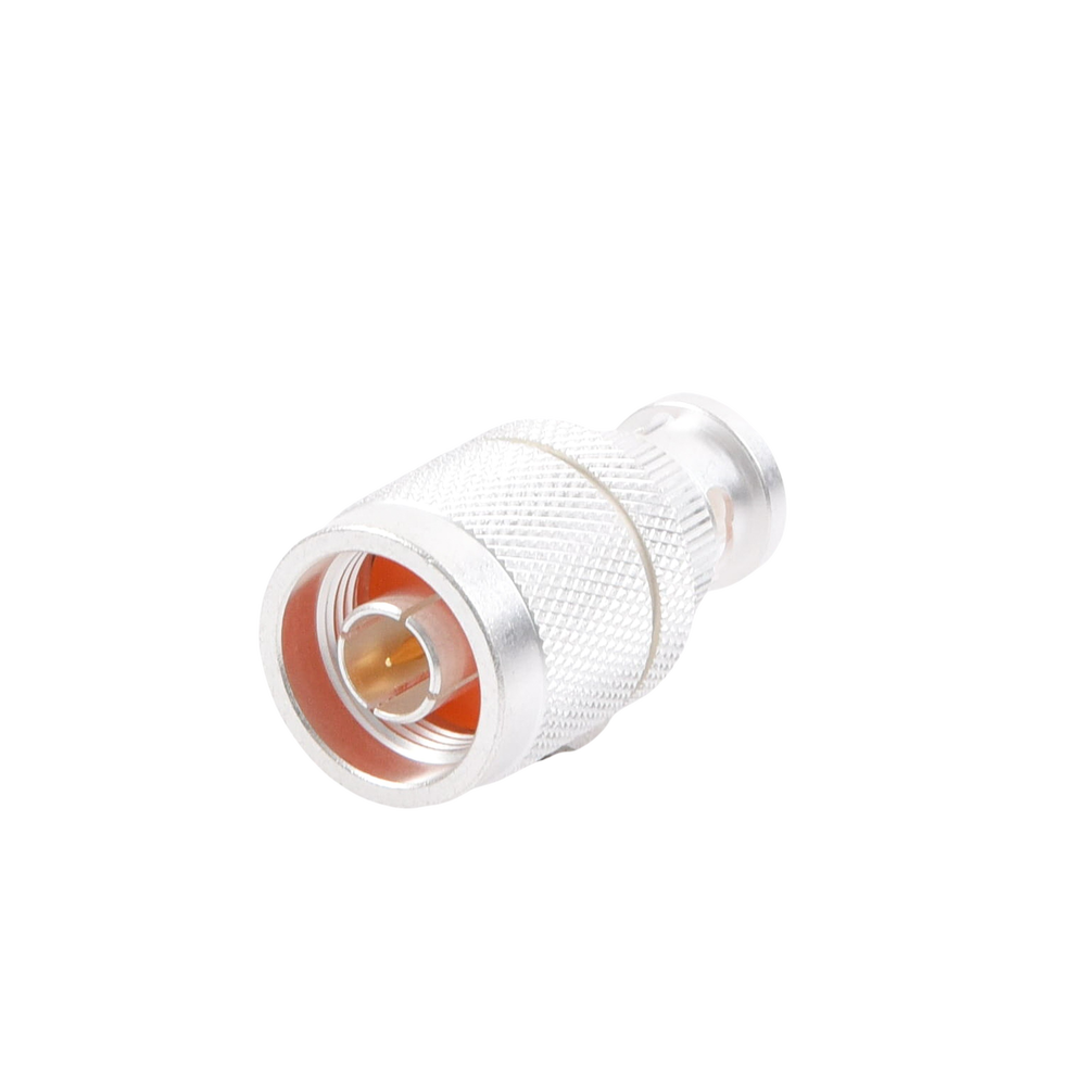 Inline Adapter, N Male to BNC Male Connector, Silver/Gold/Teflon.