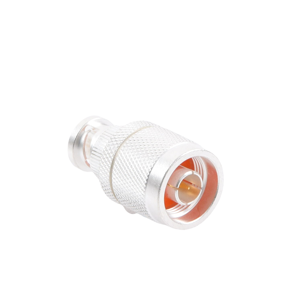 Inline Adapter, N Male to BNC Male Connector, Silver/Gold/Teflon.