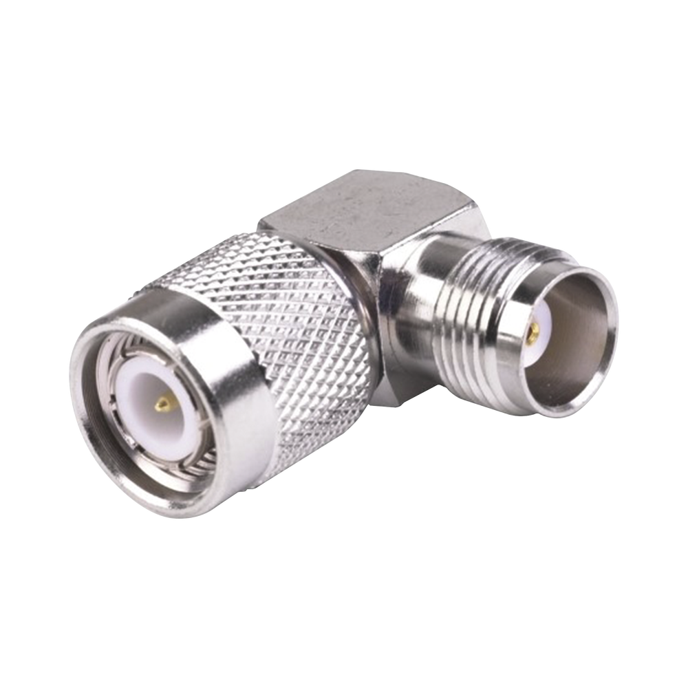  Adaptador de TNC Macho a TNC Hembra en Ángulo Recto, RoHs Compliant, Níquel/ Oro/ Teflón.