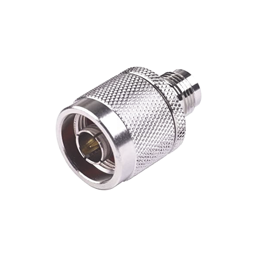 TNC Female to N Male Inline Adapter, Nickel/Gold/Teflon.