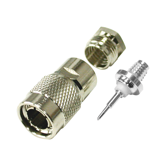Conector TNC Macho de Rosca para Cable RG-59/U, Grupo D, Níquel/ Plata/ Teflón.