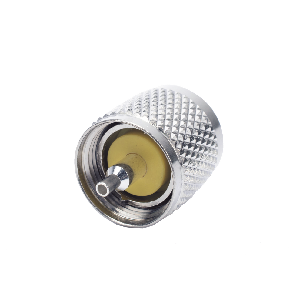 Conector UHF Macho (PL-259) de Anillo Plegable para Cable Coaxial RG-8/X, 9258, LMR-240,  Níquel/ Plata/ Baquelita.
