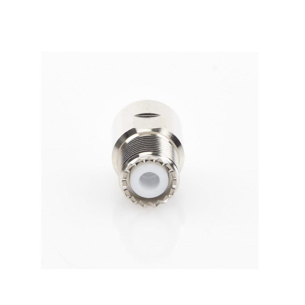 Conector UHF Hembra (SO-239) para Cables RG-8/U (8237), RG-213/U (8267), RG-214 (8268), Niquel/ Plata/  Teflón.