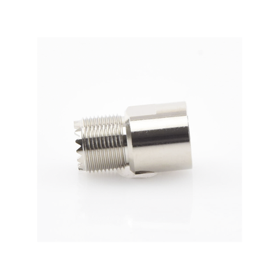 Conector UHF Hembra (SO-239) en Línea de Rosca para RG-8/U, 9913, LMR-400, Níquel/ Plata/ Teflón.