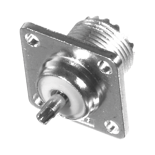  Conector UHF Hembra (SO-239) para Chasis 18 mm, Terminal Soldable, Bronce Blanco/ Oro/ Teflón.