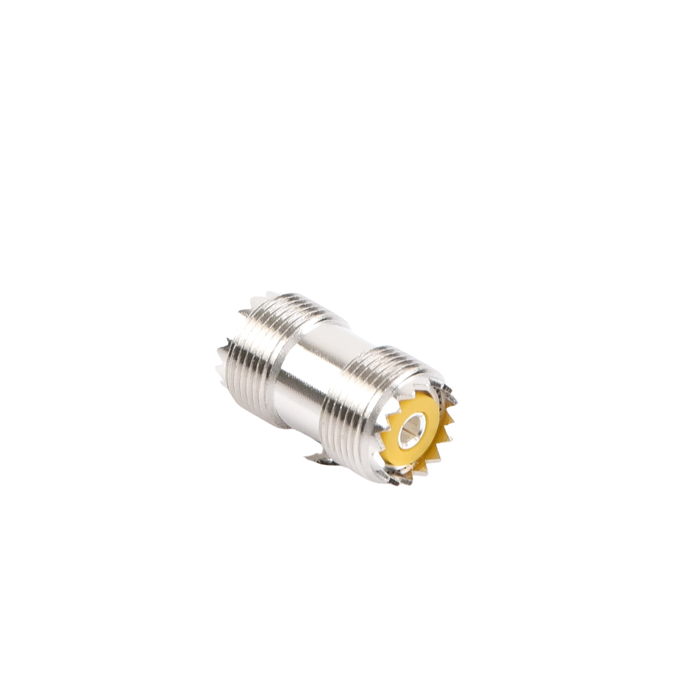 Adaptador Barril en Línea, de Conector UHF Hembra (SO-239) a UHF Hembra (SO-239), Niquel/ Plata/ Dap.