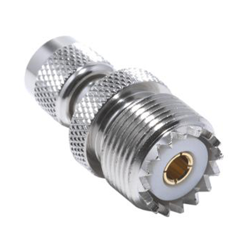Mini UHF Male to UHF Female (SO-239) Connector Inline Adapter, Nickel/Gold/Teflon.