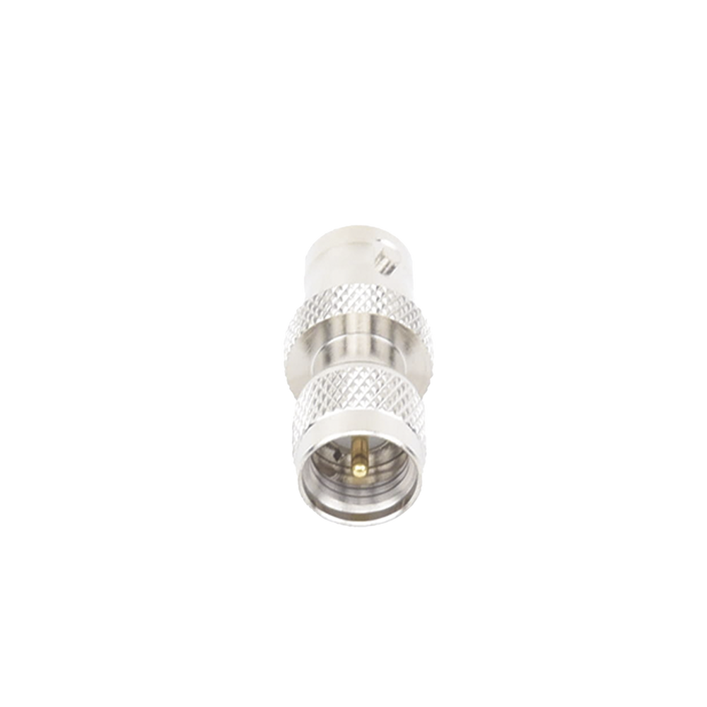 Inline Adapter, Mini UHF Male to BNC Female Connector, Nickel/Gold/Teflon.