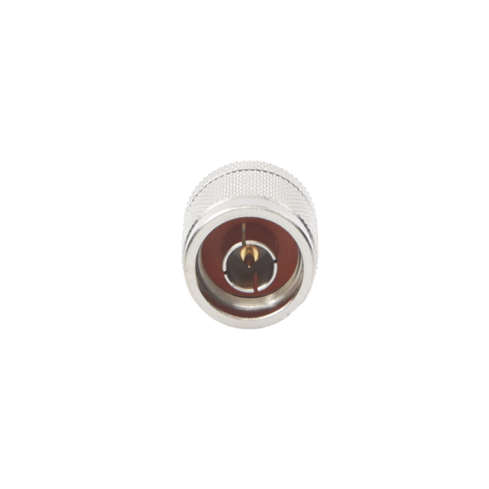 Inline Adapter, Mini UHF Female to N Male Connector, Nickel/Gold/Teflon.