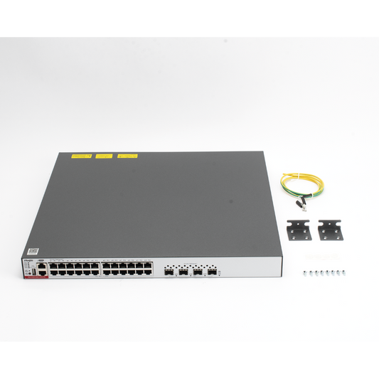 Switch Administrable Capa 3 de 24 puertos Gigabit 802.3af/at con 4 puertos SFP+ para Fibra Óptica de 10G, hasta 405 watts, gestión gratuita desde la nube.