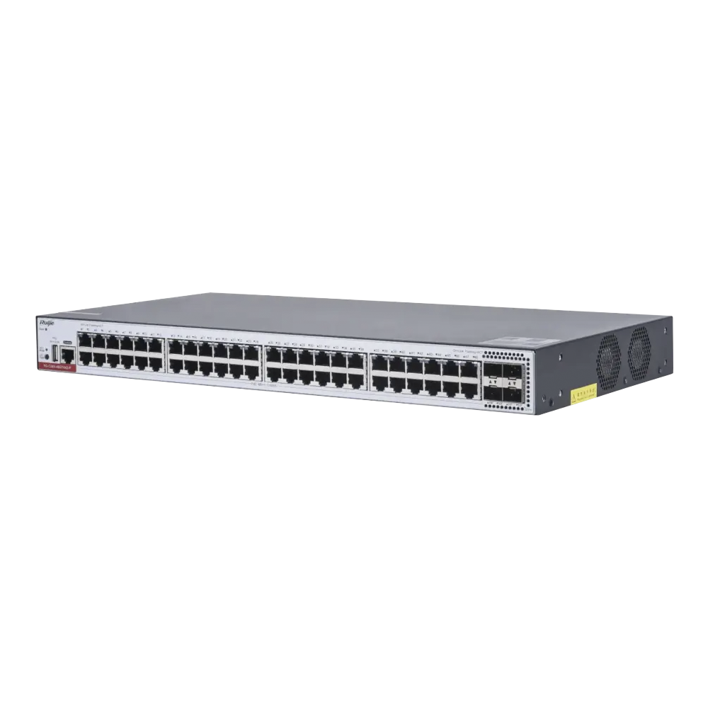 Layer 3 Managed PoE Switch with 48 802.3af/at Gigabit Ports, 4 10Gb SFP+ Ports for Fiber, PoE Budget up to 1,480W, Manageable on Ruijie Cloud for Free, (Power Supply Not Included)