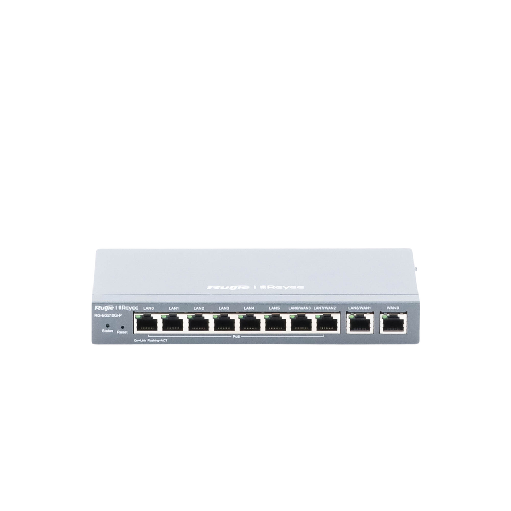 RG-EG210G-P Reyee Cloud Managed PoE, 10 Gigabit Ports (8x PoE), Supports 4x WAN Configuration, Supports up to 200 Clients with 600 Mbps Asymmetric Throughput