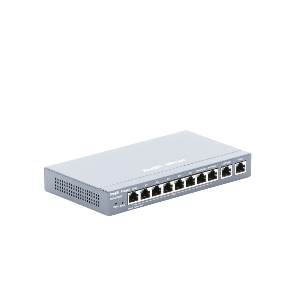 RG-EG210G-P Reyee Cloud Managed PoE, 10 Gigabit Ports (8x PoE), Supports 4x WAN Configuration, Supports up to 200 Clients with 600 Mbps Asymmetric Throughput
