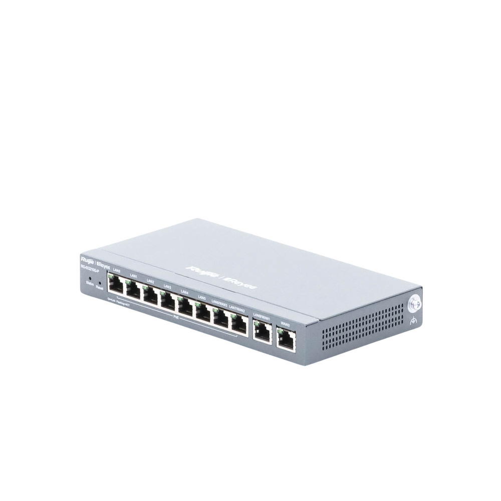 RG-EG210G-P Reyee Cloud Managed PoE, 10 Gigabit Ports (8x PoE), Supports 4x WAN Configuration, Supports up to 200 Clients with 600 Mbps Asymmetric Throughput