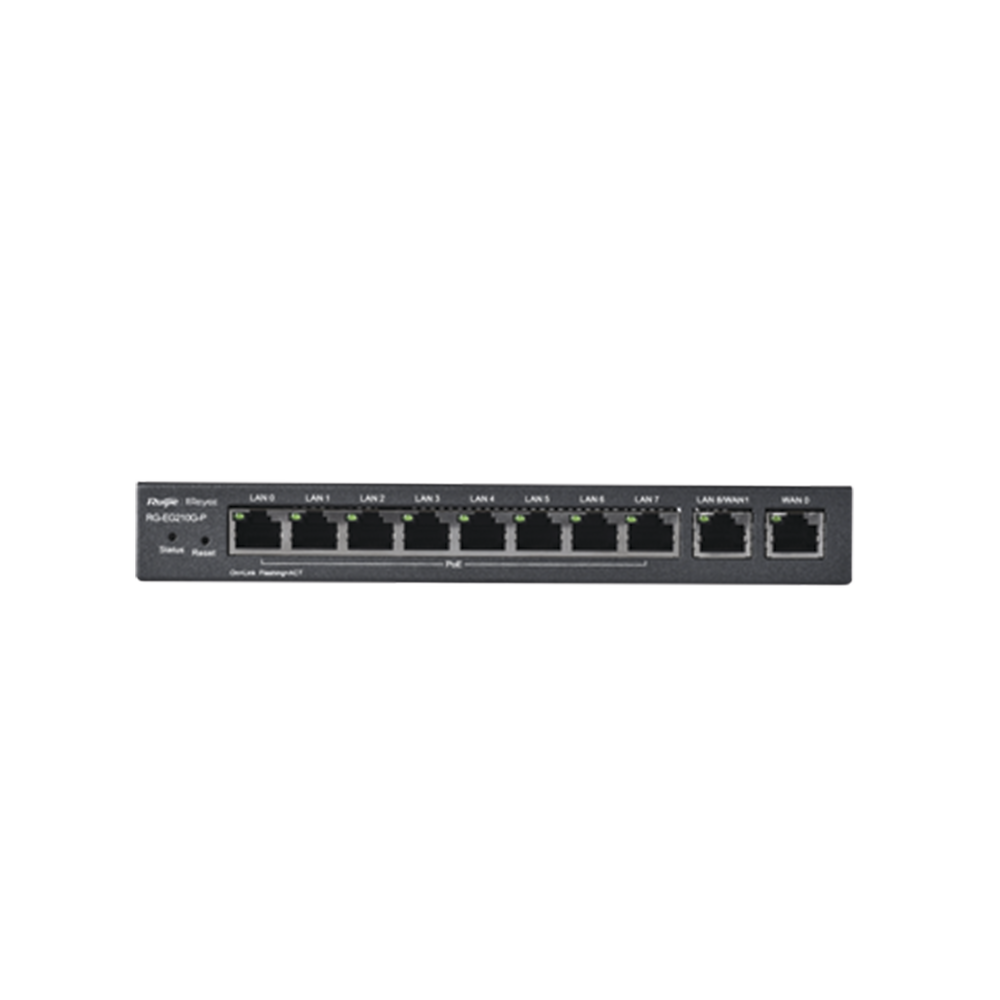 RG-EG210G-P Reyee Cloud Managed PoE, 10 Gigabit Ports (8x PoE), Supports 4x WAN Configuration, Supports up to 200 Clients with 600 Mbps Asymmetric Throughput