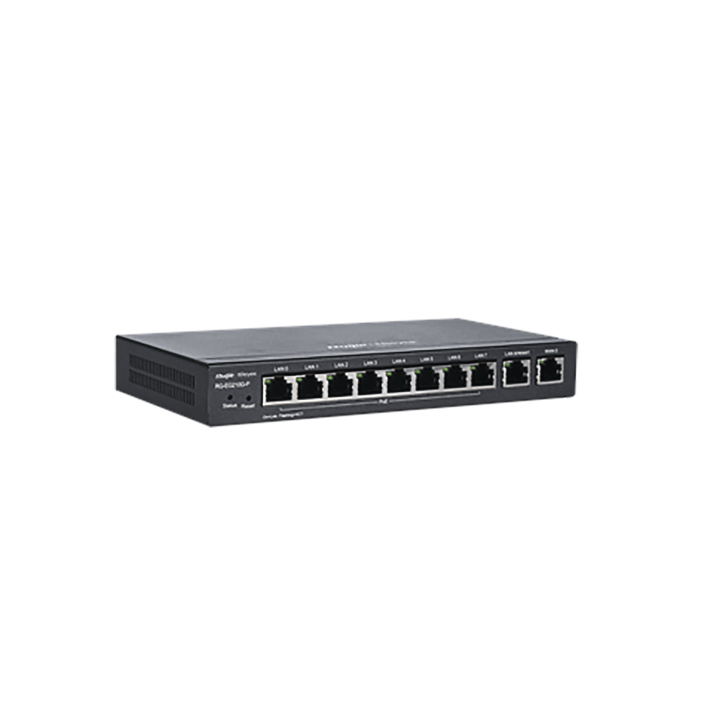 RG-EG210G-P Reyee Cloud Managed PoE, 10 Gigabit Ports (8x PoE), Supports 4x WAN Configuration, Supports up to 200 Clients with 600 Mbps Asymmetric Throughput