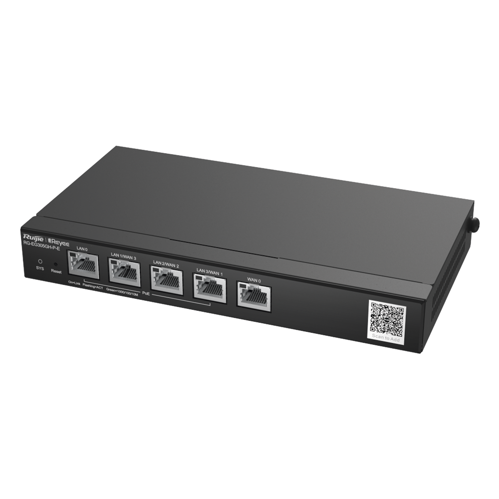 Reyee High-Performance 5-Port PoE Office Router, Cloud Manageable, 1.5 Gbps, Up to 300 Clients, 4 PoE Outputs, 64 VPN Tunnels