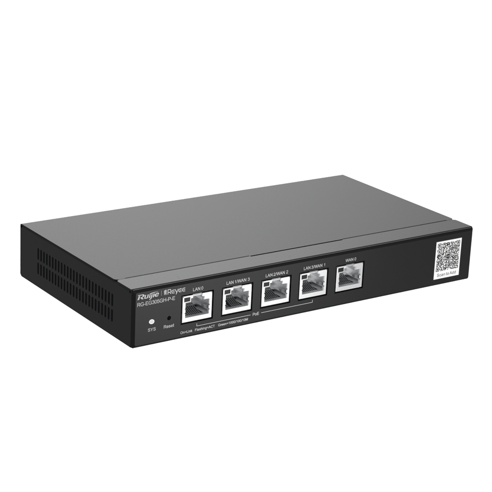 Reyee High-Performance 5-Port PoE Office Router, Cloud Manageable, 1.5 Gbps, Up to 300 Clients, 4 PoE Outputs, 64 VPN Tunnels
