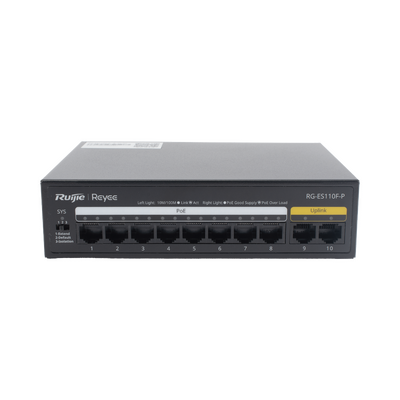 Switch PoE+ con 10 Puertos 10/100 Mbps / 110 W / Carcasa de Acero / No Administrable
