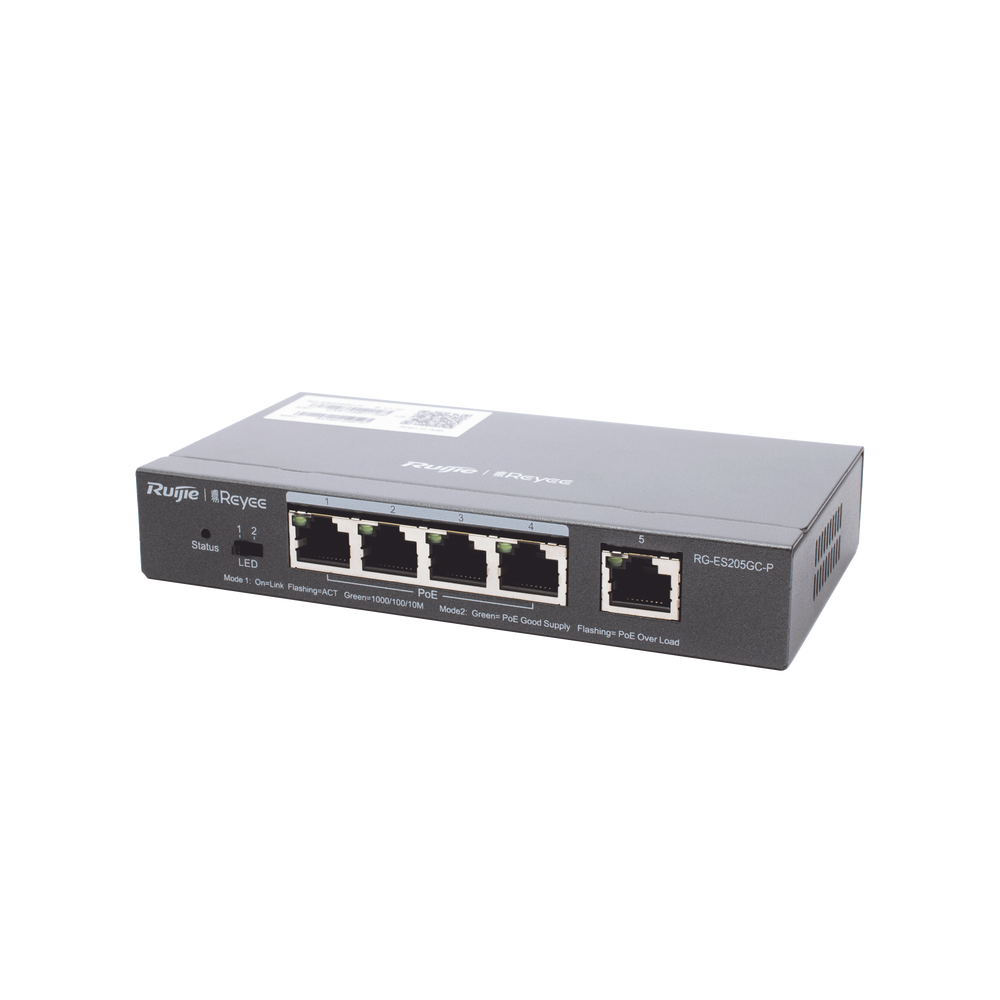 Switch PoE Inteligente Administrable en la Nube de 5 Puertos Gigabit, 4 PoE+, 54W.