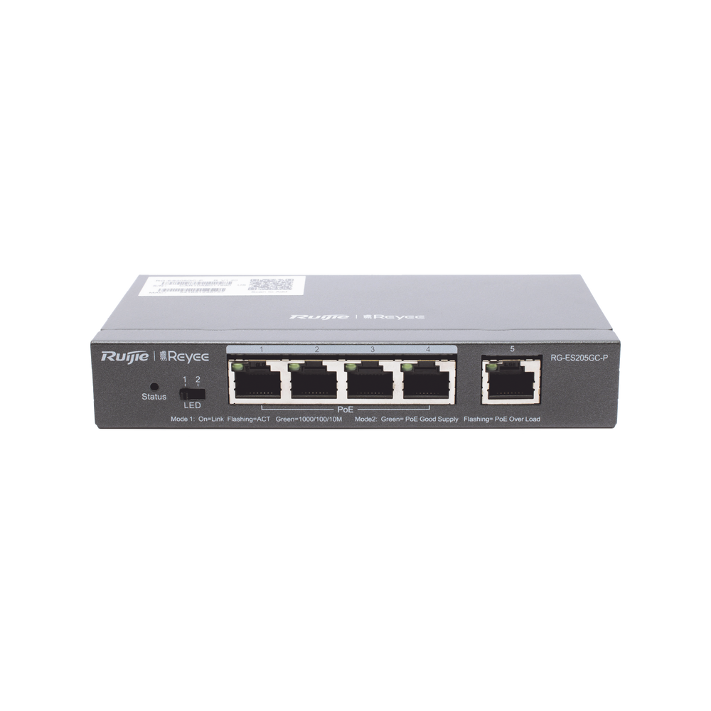 Switch PoE Inteligente Administrable en la Nube de 5 Puertos Gigabit, 4 PoE+, 54W.