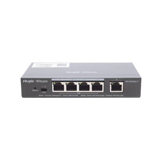 Switch PoE Inteligente Administrable en la Nube de 5 Puertos Gigabit, 4 PoE+, 54W.