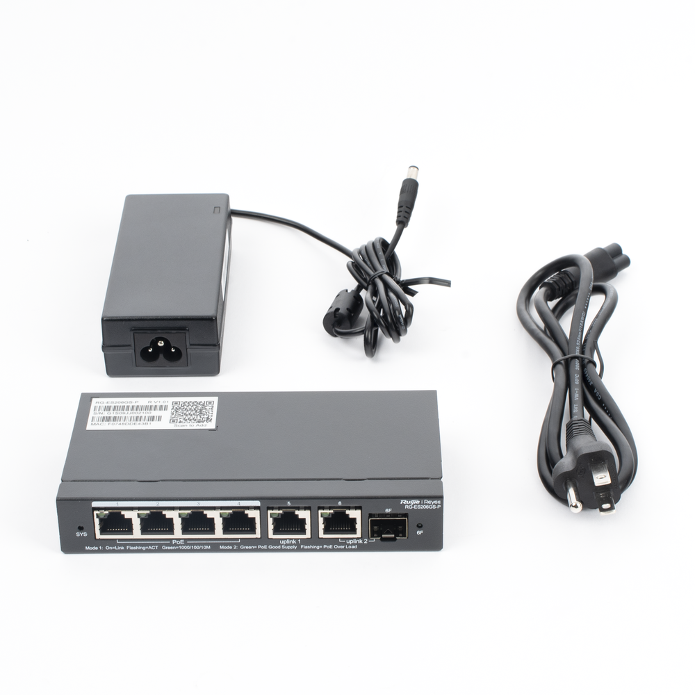 Switch Administrable, 6 Puertos Gigabit, 4 Puertos PoE+ 802.3af/at Gigabit, 1 Puerto Gigabit Uplink, 1 Puerto Combo SFP Uplink, Gestión Gratuita desde la Nube,  54W