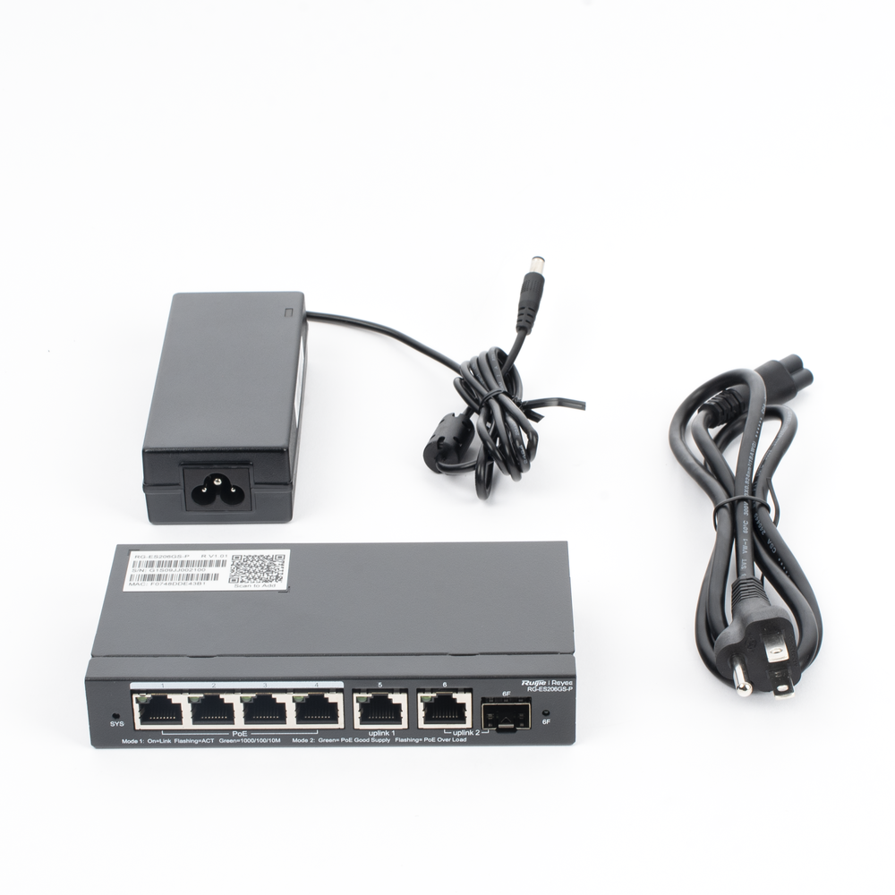 Switch Administrable, 6 Puertos Gigabit, 4 Puertos PoE+ 802.3af/at Gigabit, 1 Puerto Gigabit Uplink, 1 Puerto Combo SFP Uplink, Gestión Gratuita desde la Nube,  54W