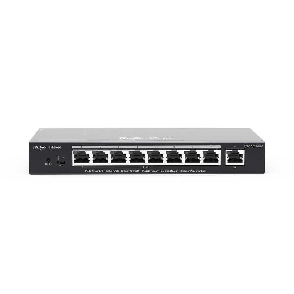 Switch PoE gigabit inteligente con 9 puertos gigabit, 8 puertos PoE+ hasta 120W, reconocimiento de cámaras IP, valor único para redes CCTV, gestionable en la nube