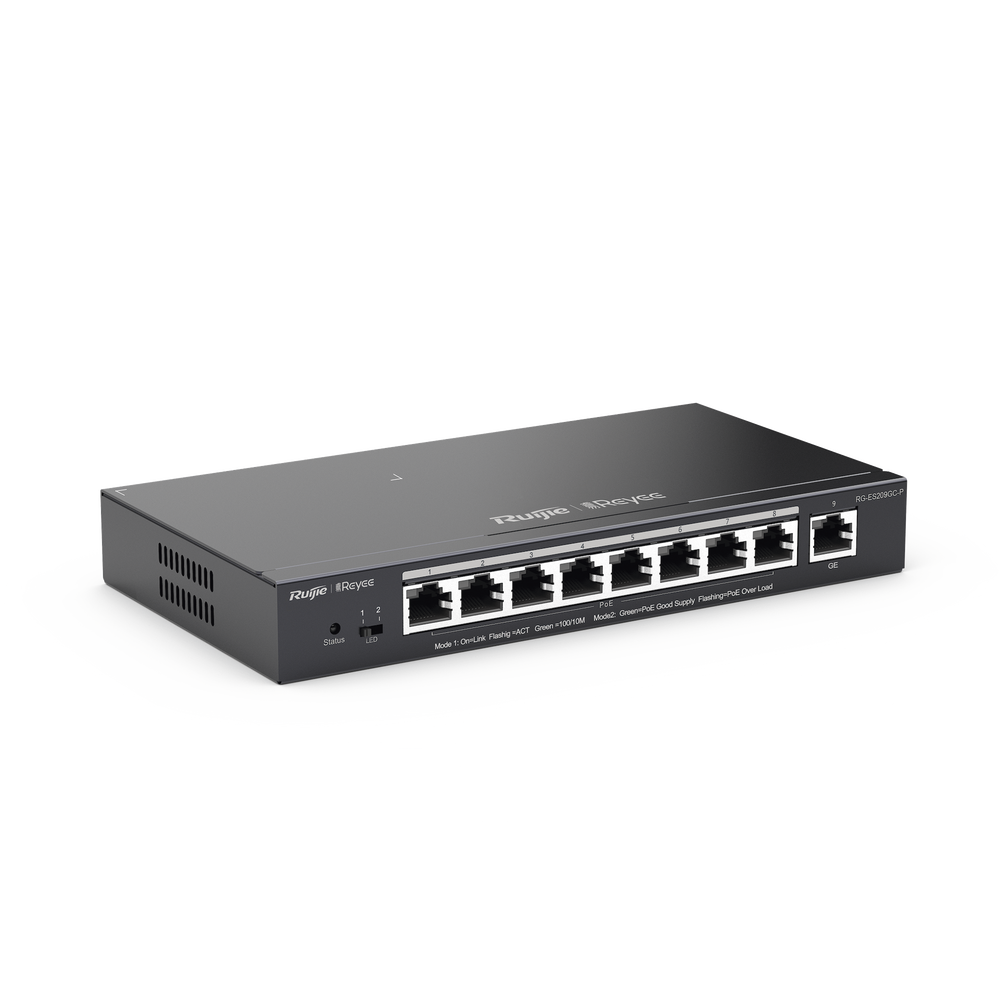 Switch PoE gigabit inteligente con 9 puertos gigabit, 8 puertos PoE+ hasta 120W, reconocimiento de cámaras IP, valor único para redes CCTV, gestionable en la nube
