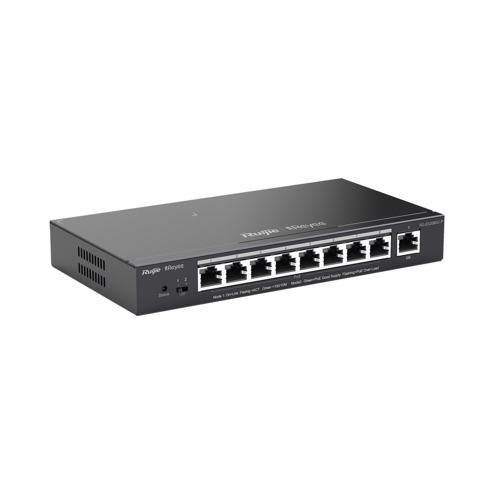 Switch PoE gigabit inteligente con 9 puertos gigabit, 8 puertos PoE+ hasta 120W, reconocimiento de cámaras IP, valor único para redes CCTV, gestionable en la nube