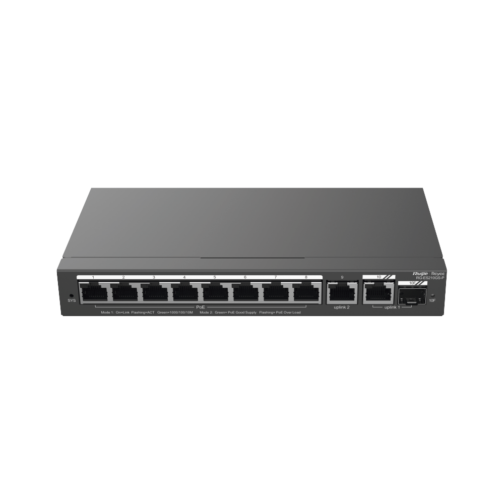 Switch Administrable PoE con 8 Puertos Gigabit PoE 802.3af/at + 1 Puerto Uplink Gigabit + 1 Puerto Combo SFP/RJ45 Gigabit, Gestión Gratuita desde la Nube, 120W