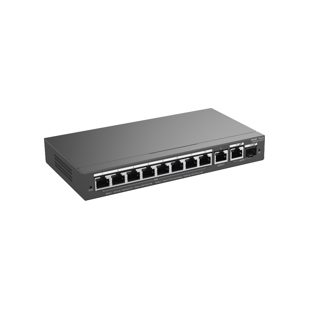 Switch Administrable PoE con 8 Puertos Gigabit PoE 802.3af/at + 1 Puerto Uplink Gigabit + 1 Puerto Combo SFP/RJ45 Gigabit, Gestión Gratuita desde la Nube, 120W