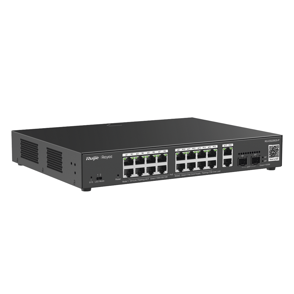20-Port Gigabit Cloud Managed L2 PoE Switch, 16 PoE+, 2 Gigabit RJ45 Ports, 2 SFP Ports, 250W, IP Camera Recognition, Unique Value for CCTV Network