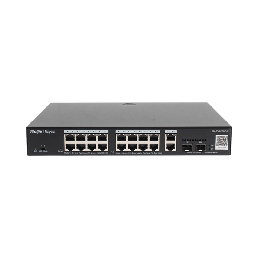 Switch PoE L2 Administrable en la Nube de 20 Puertos Gigabit, 16 PoE+, 2 Puertos RJ45 Gigabit, 2 Puertos SFP, 250W, Reconocimiento de cámaras IP, valor único para la red CCTV