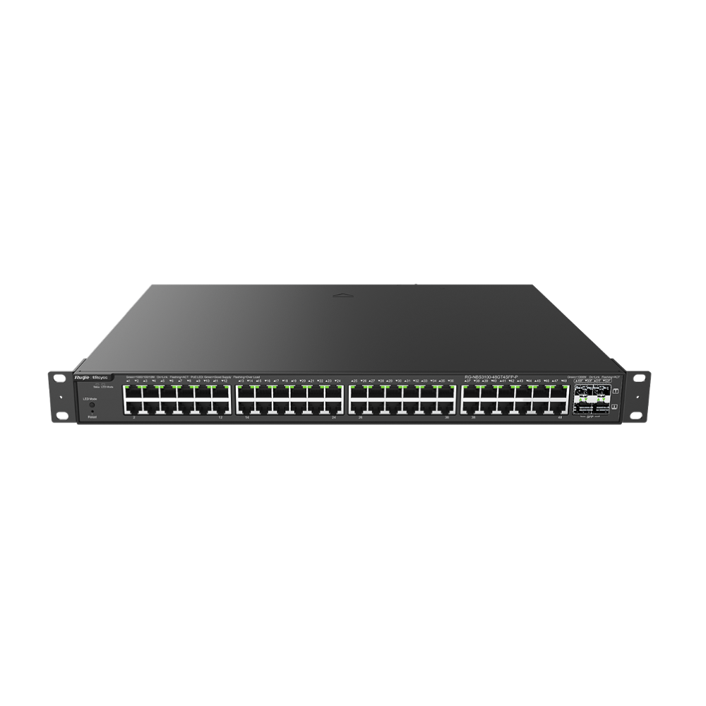 Switch PoE Administrable en la Nube de Capa 2 Gigabit de 52 puertos, 48 puertos Gigabit PoE+ y 4 SFP, 370W