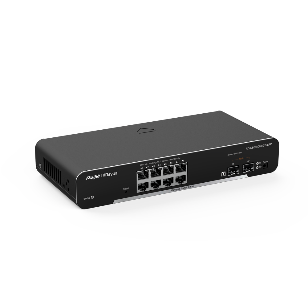 RG-NBS3100-8GT2SFP-P, Switch PoE Administrable en la Nube de Capa 2, 8 Puertos Gigabit PoE+ y 2 Puertos SFP, 125W