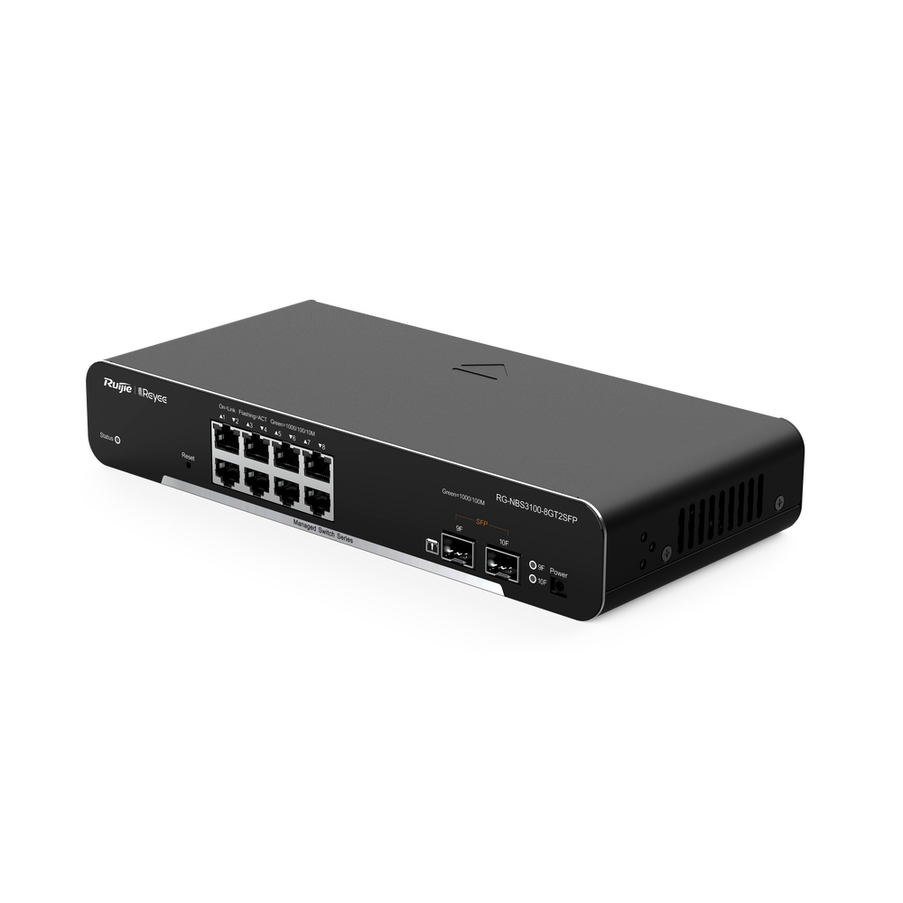 RG-NBS3100-8GT2SFP-P, Switch PoE Administrable en la Nube de Capa 2, 8 Puertos Gigabit PoE+ y 2 Puertos SFP, 125W