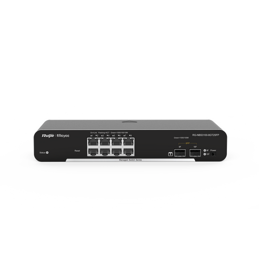 RG-NBS3100-8GT2SFP-P, Switch PoE Administrable en la Nube de Capa 2, 8 Puertos Gigabit PoE+ y 2 Puertos SFP, 125W