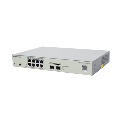 Switch Administrable PoE Capa 2 con 8 Puertos Gigabit PoE 802.3af/at + 2 SFP Para Fibra 1Gb, Gestión Gratuita desde la N