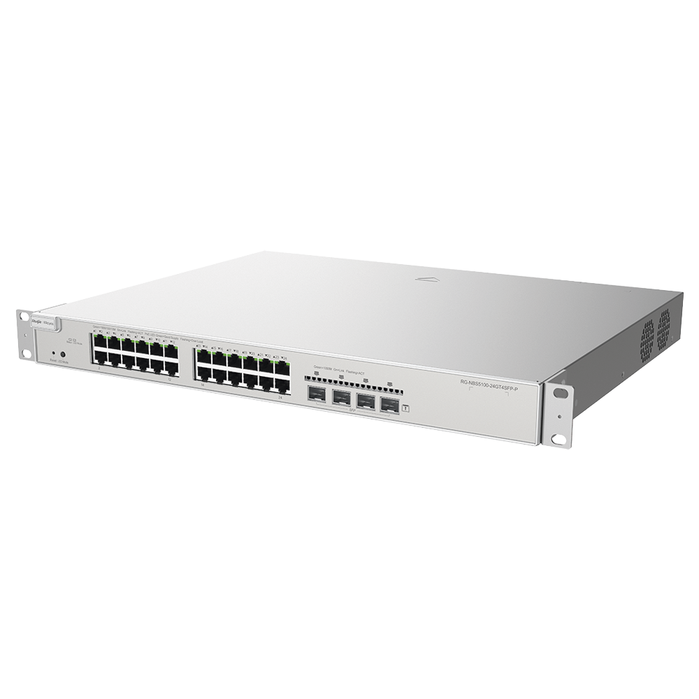 Switch Administrable PoE L3 con 24 puertos Gigabit PoE 802.3af/at + 4 SFP, gestión gratuita desde la nube, 370w