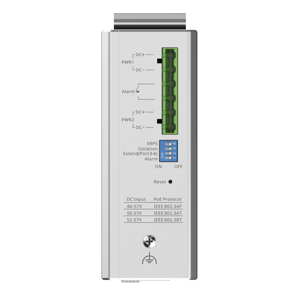 Switch Industrial PoE con gestión en la nube con 1 puerto PoE++, 3 puertos PoE+ y 2 puertos uplink SFP, Ideal para temperaturas Extremas y protección contra descargas